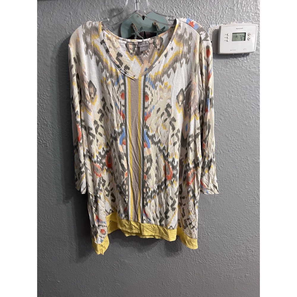 Chicos Zenergy Women Boho Ikat Print Tunic Top Size 4